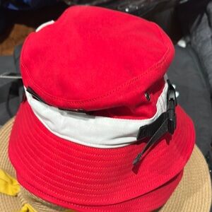 Hideout Clothing Vibrant Red and White and Tan ladies Bucket Hat